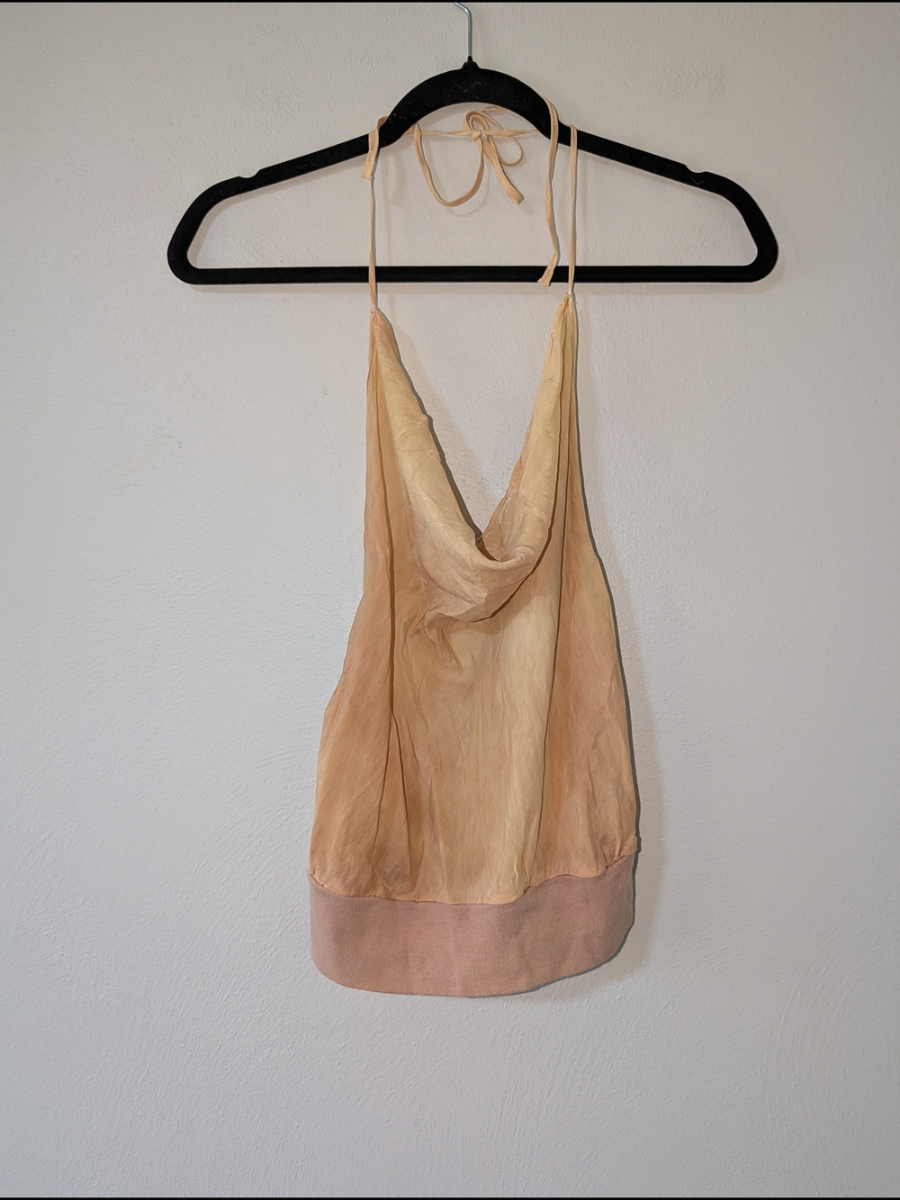 L Lux Silky Y2K Cowl Neck Halter Tank Top in Nude